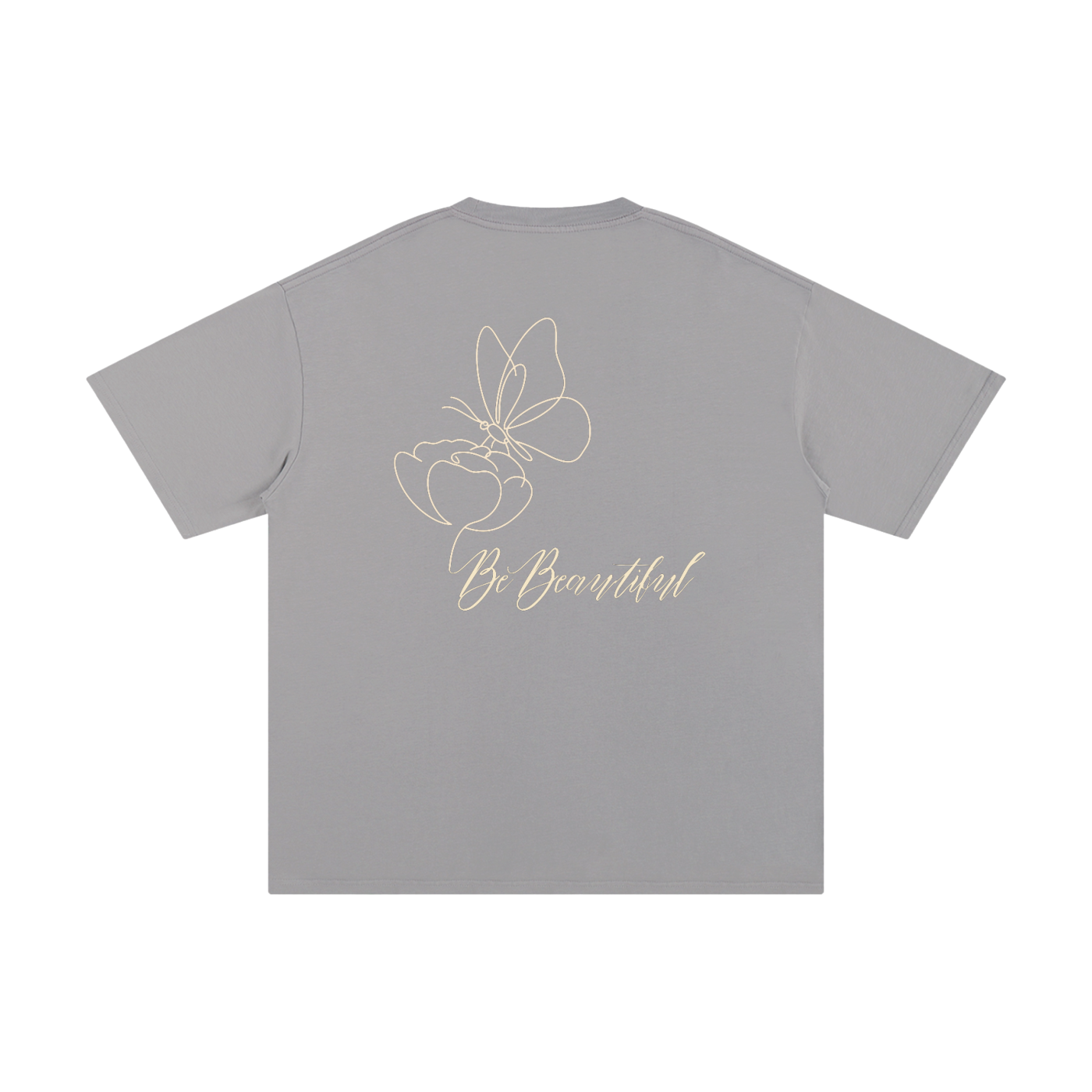 Be Beautiful Butterfly Tee - Back - Light Gray