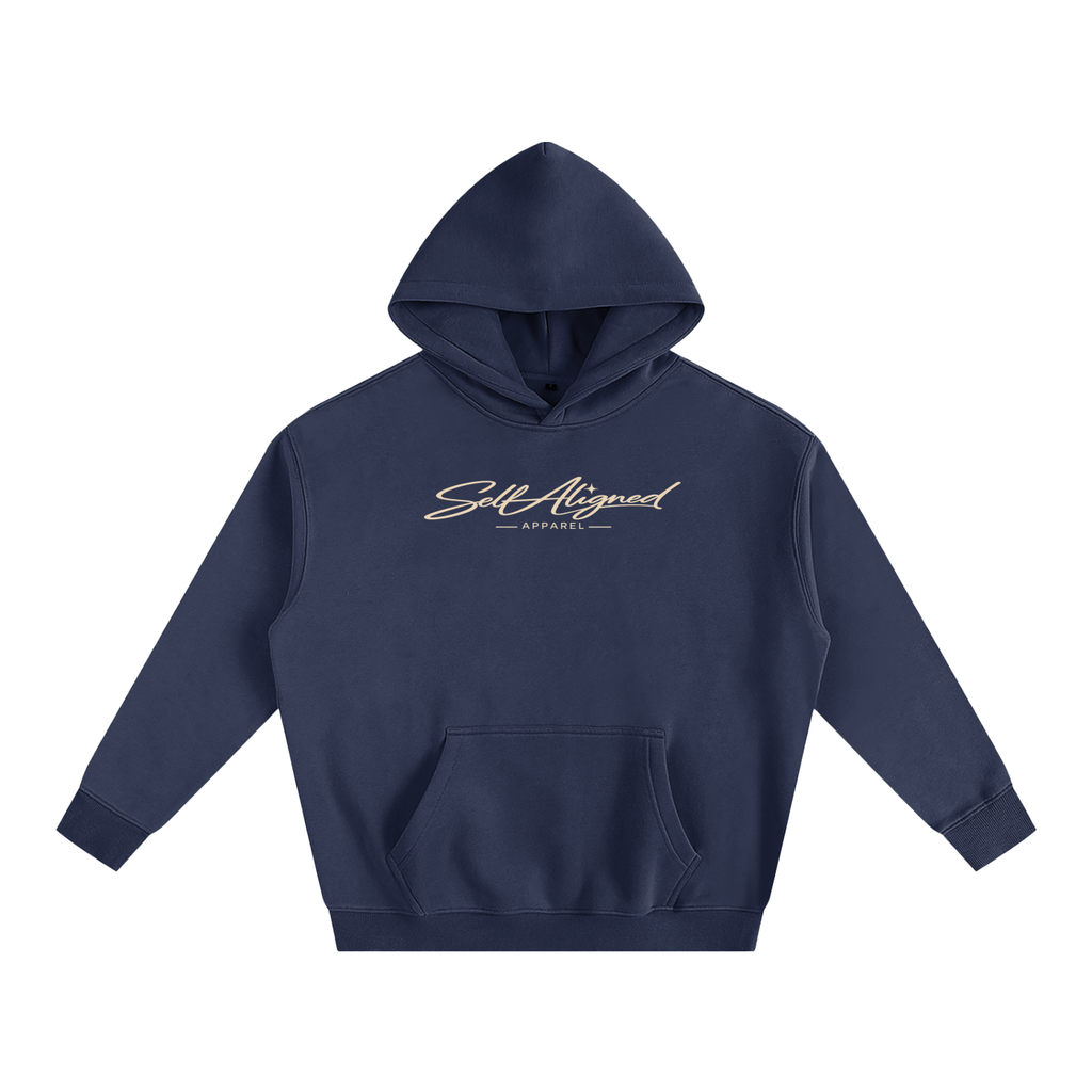 Self Aligned Script Logo Hoodie - Front - Navy Blue