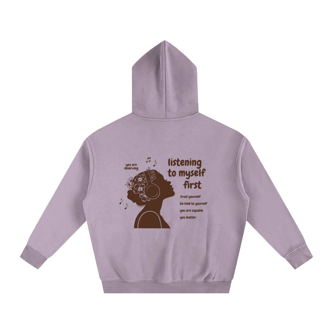 Listening to Myself First Hoodie — Brown Graphic - Back - Dark Purple