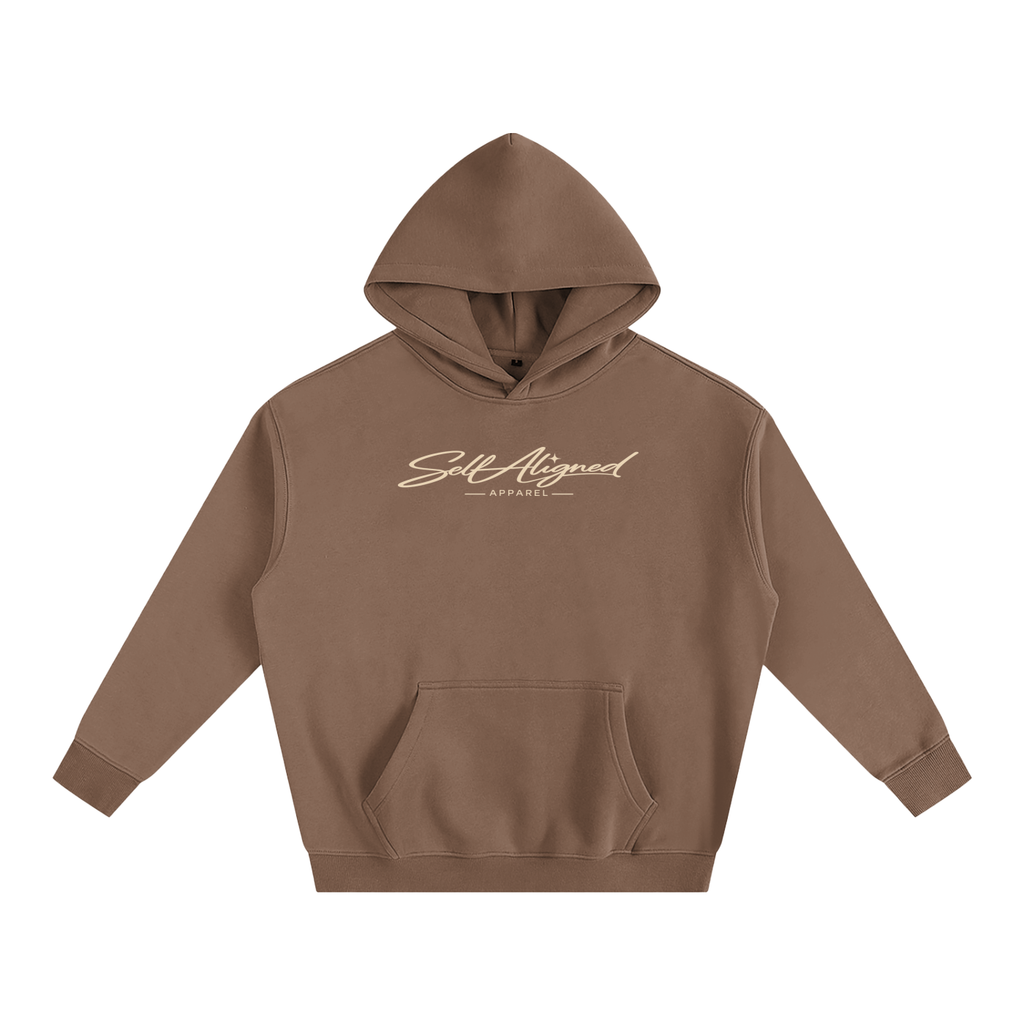 Self Aligned Script Logo Hoodie - Front - Brown