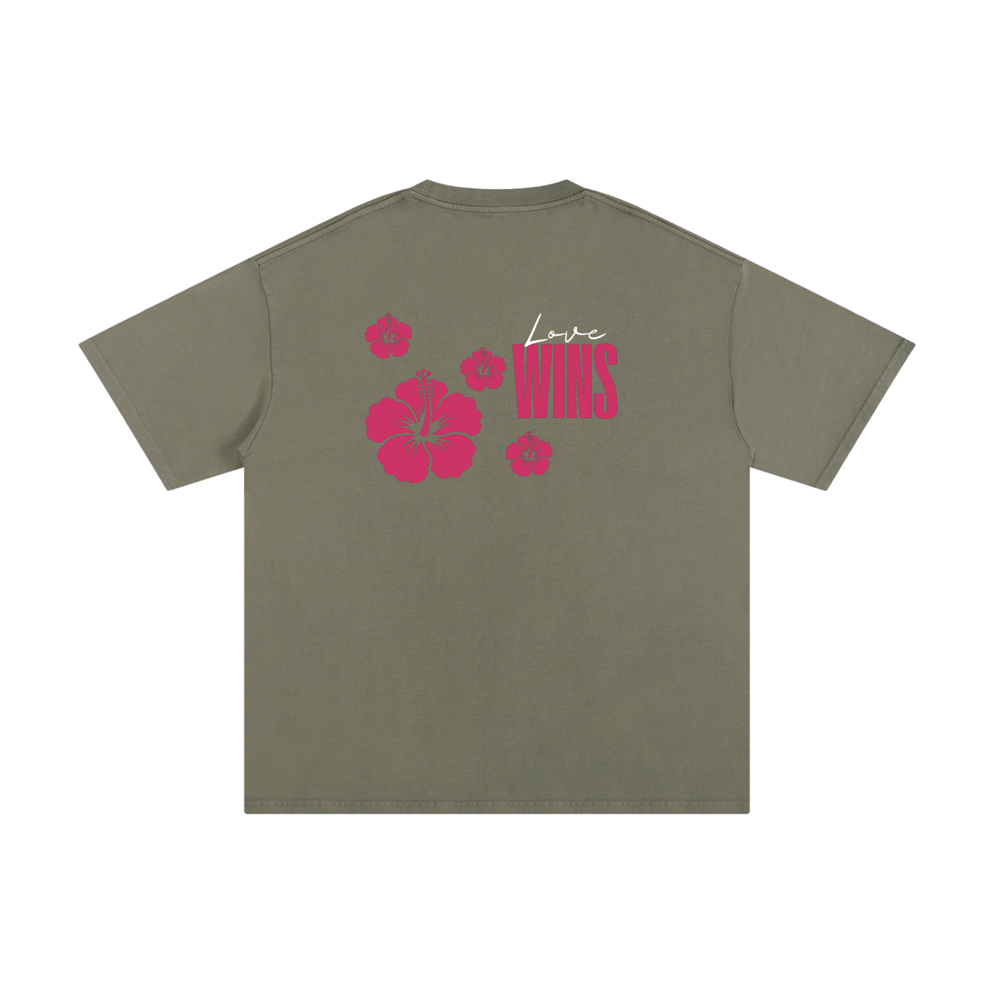 Love Wins Tee — White Lettering - Back - Greyish Green