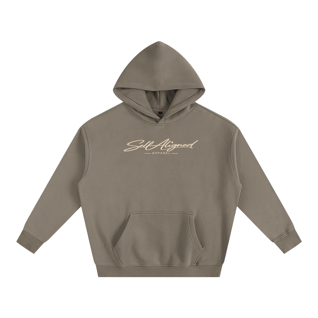 Self Aligned Script Logo Hoodie - Front - Gray Coffee