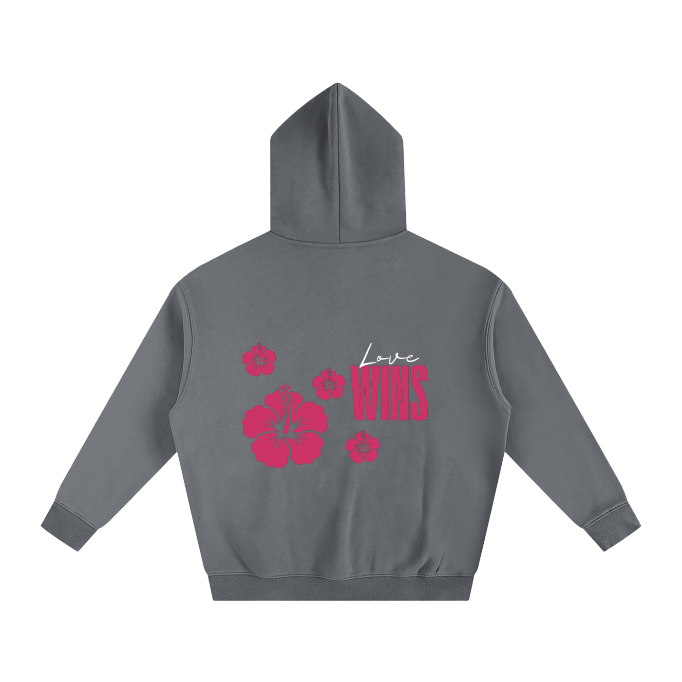 Love Wins Hoodie — White Lettering - Back - Gray
