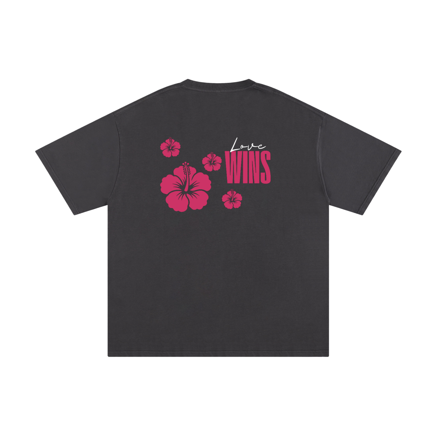 Love Wins Tee — White Lettering - Back - Dark Gray