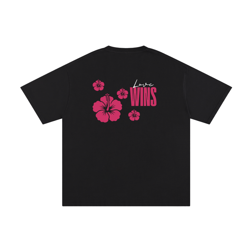 Love Wins,Hibiscus Floral Tee,Pink Floral T-Shirt,Pure Cotton T-Shirt,Inspirational Graphic Tee,Positive Message Shirt,Floral Graphic T-Shirt,Everyday Cotton Tee,Minimalist Statement Shirt,Self Love Apparel