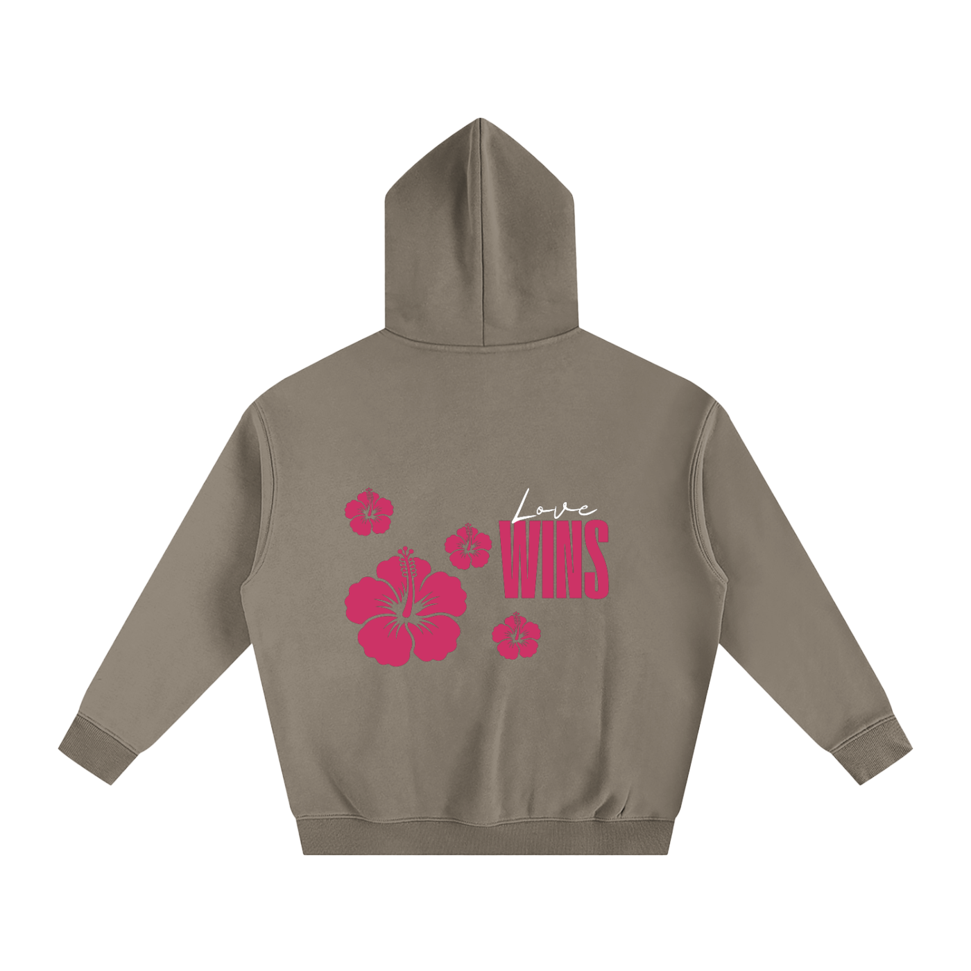 Love Wins Hoodie — White Lettering - Back - Gray Coffee