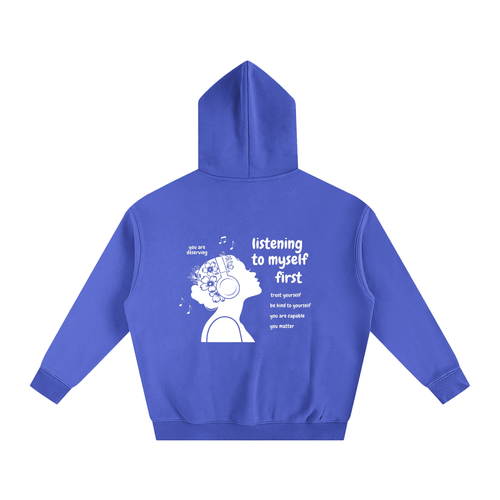 Listening to Myself First Hoodie — White Graphic