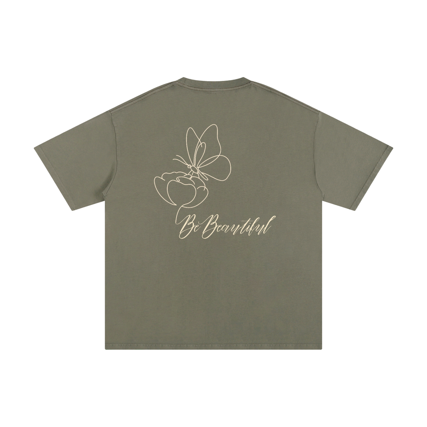 Be Beautiful Butterfly Tee - Back - Greyish Green