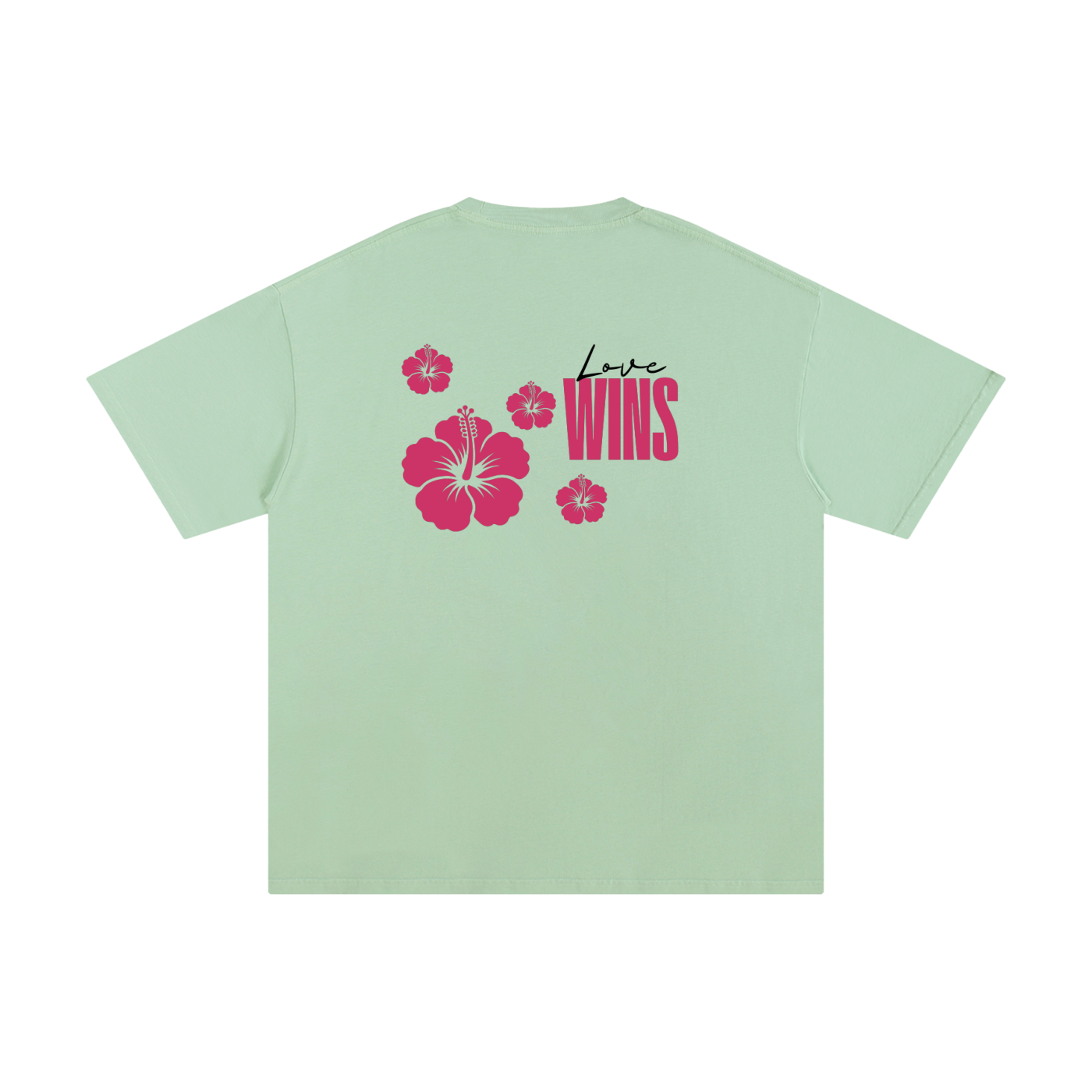Love Wins Tee — Black Lettering - Back - Light Green