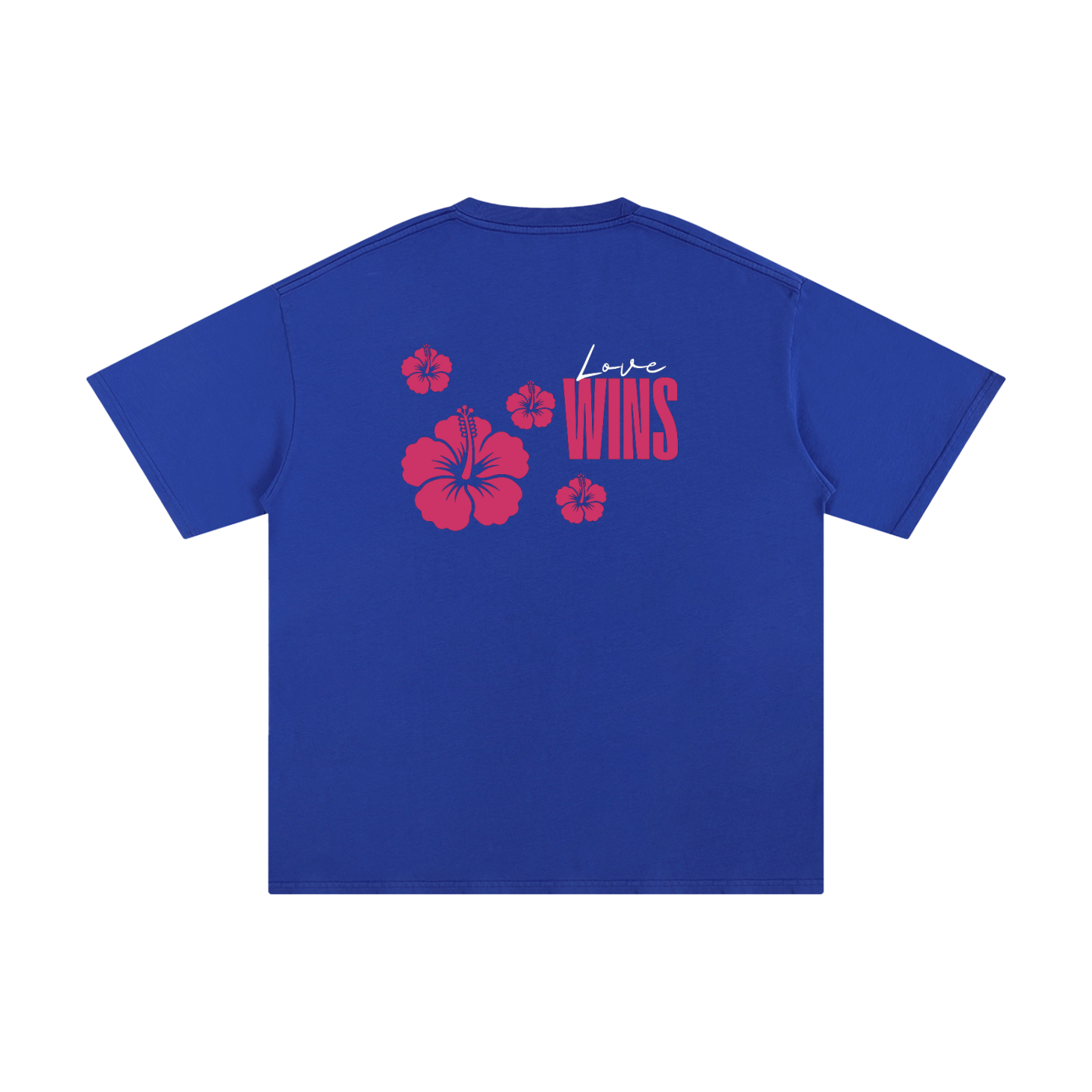 Love Wins Tee — White Lettering - Back - Colorful Blue