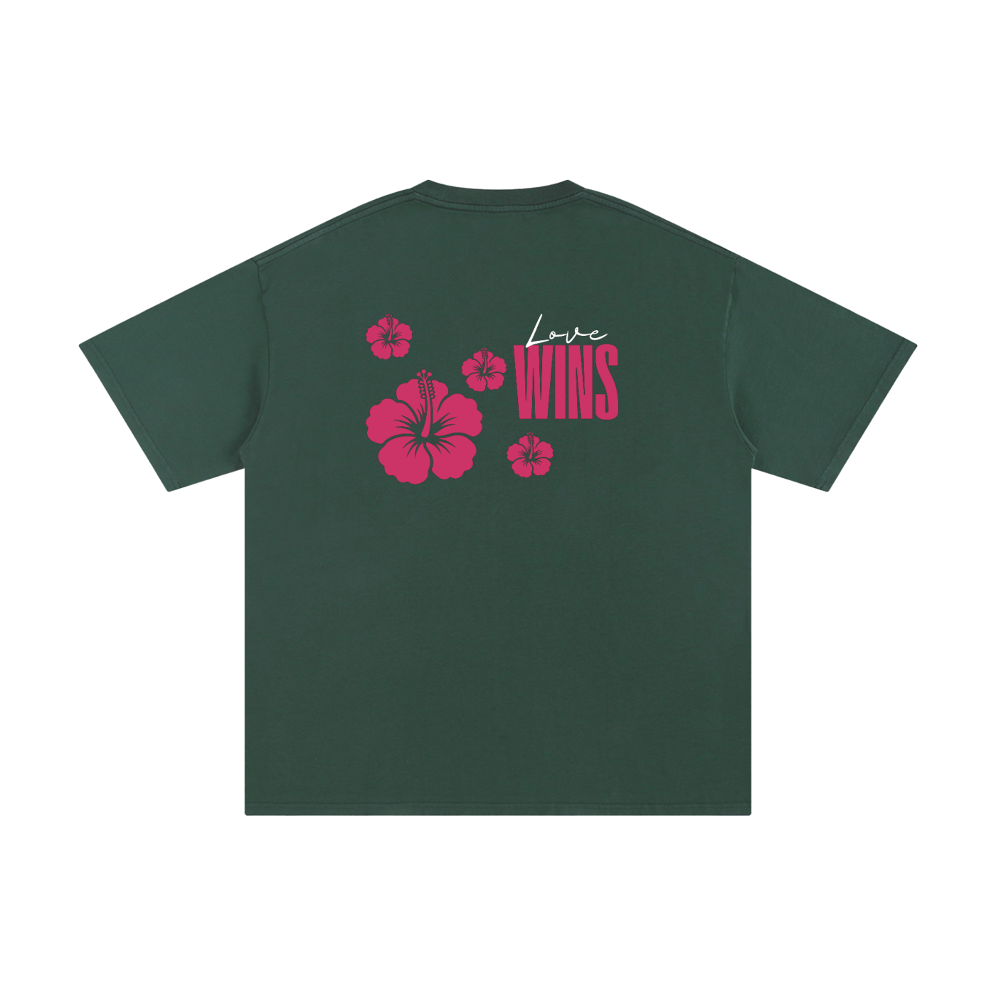 Love Wins Tee — White Lettering - Back - Forest Green