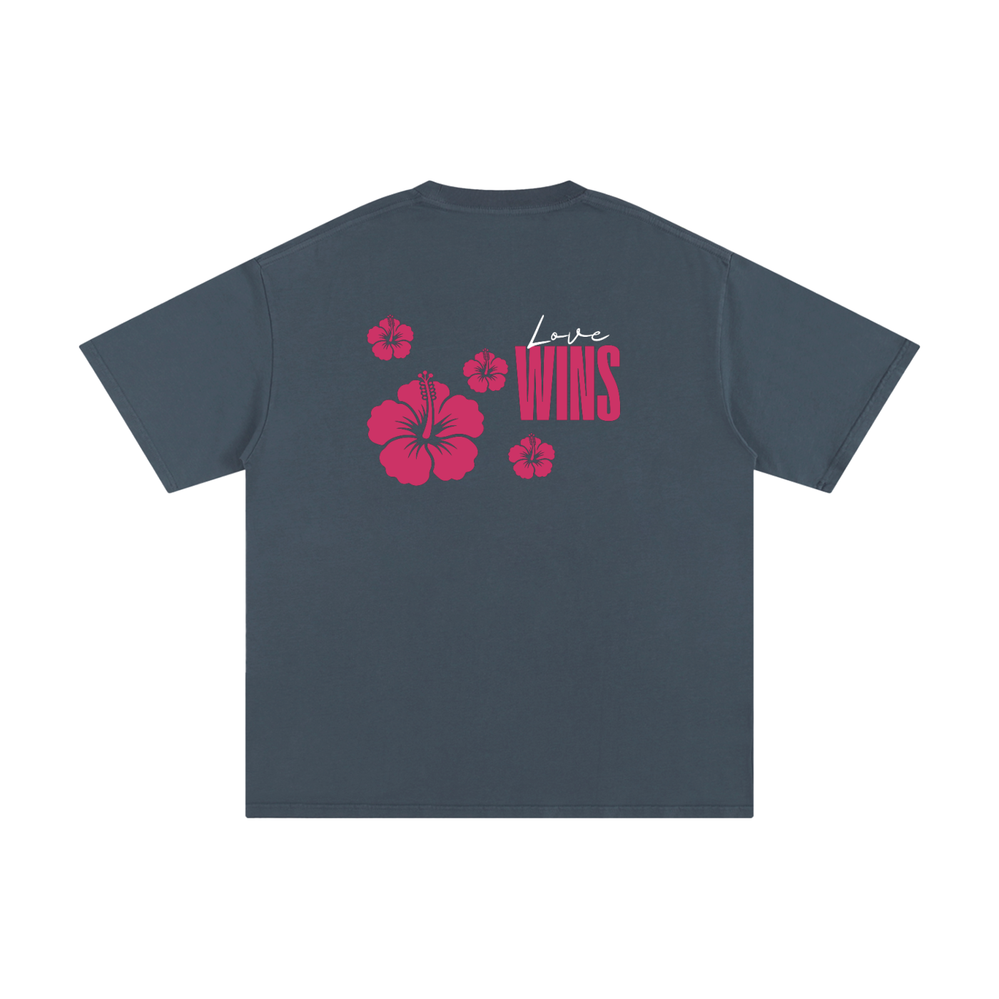 Love Wins Tee — White Lettering - Back - Gray Blue