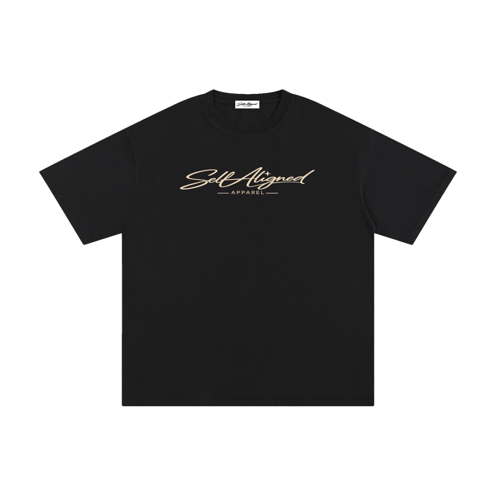 Self Aligned Apparel,Aligned Since Day One,Minimal Script Logo,Unisex Cotton Tee,Pure Cotton T-Shirt,Premium Everyday Tee,Minimalist Streetwear,Intentional Apparel,Logo Graphic Tee,Statement T-Shirt