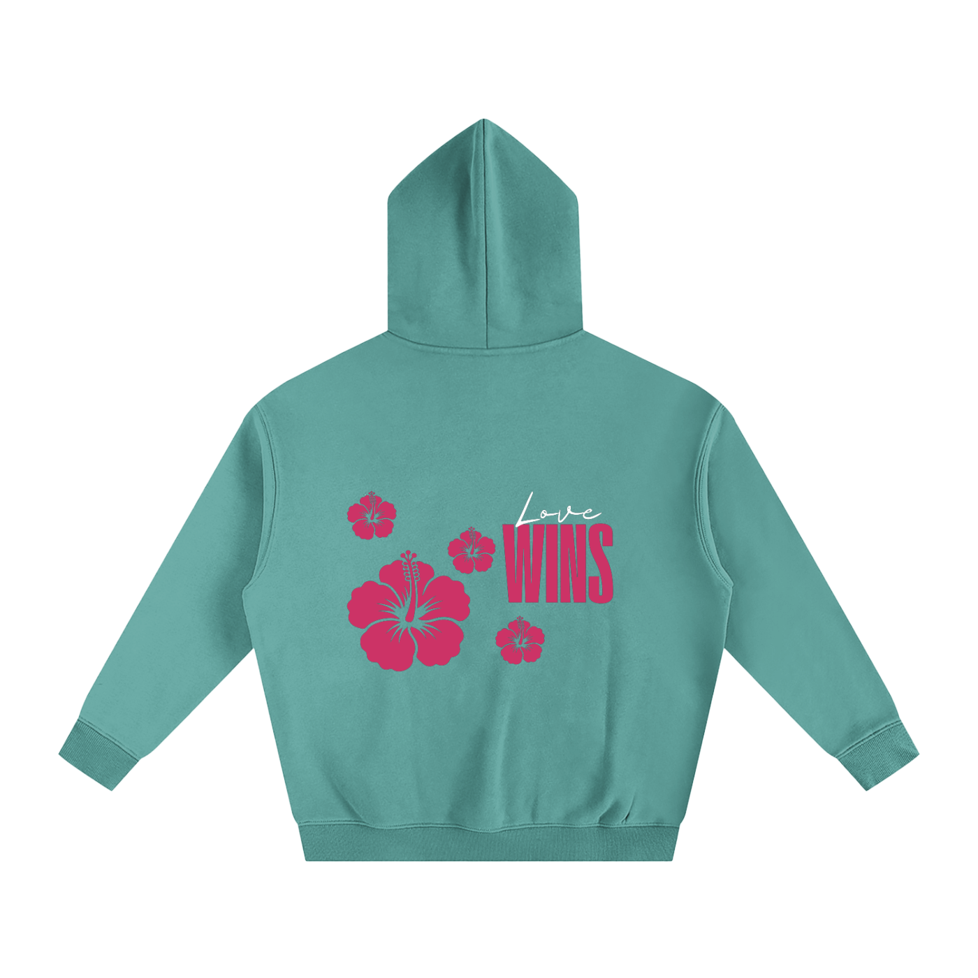 Love Wins Hoodie — White Lettering - Back - Medium Green