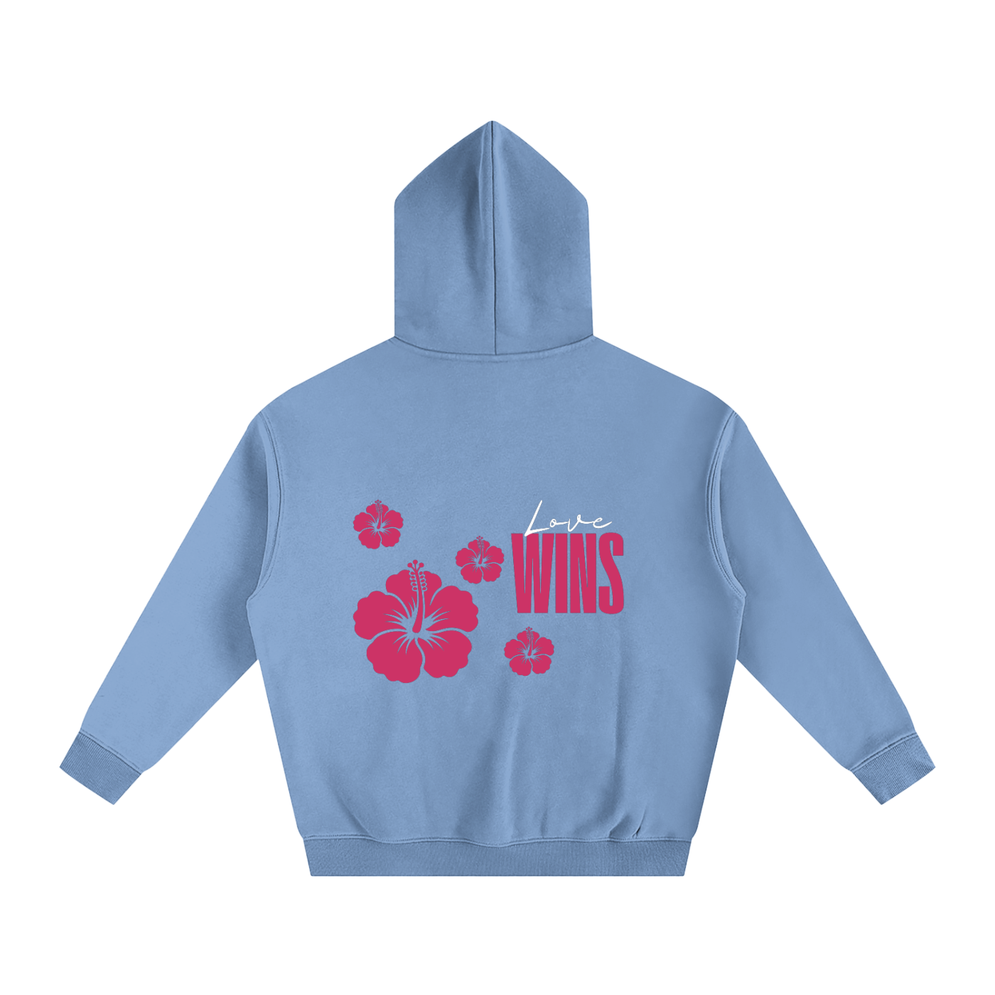 Love Wins Hoodie — White Lettering - Back - Medium Blue