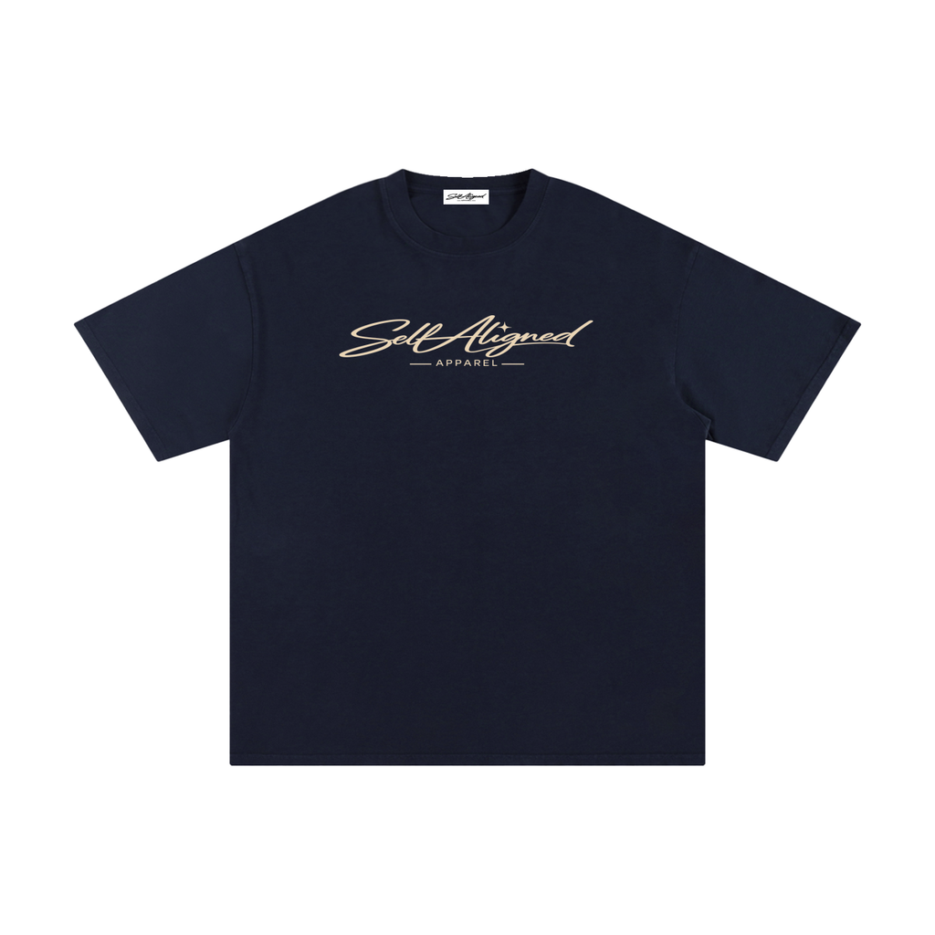 Self Aligned Apparel,Aligned Since Day One,Minimal Script Logo,Unisex Cotton Tee,Pure Cotton T-Shirt,Premium Everyday Tee,Minimalist Streetwear,Intentional Apparel,Logo Graphic Tee,Statement T-Shirt