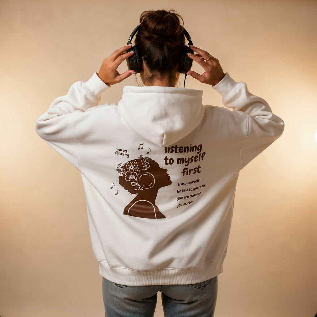 Listening to Myself First Hoodie — Brown Graphic