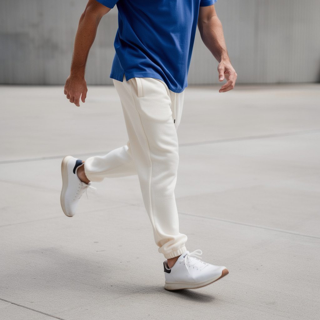 Self Aligned Heavyweight Joggers - cuffed-ankle fit worn by model, lifestyle street shot